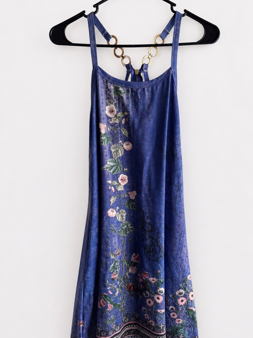 Floral Blue Mini Dress with Ring-Detail Straps